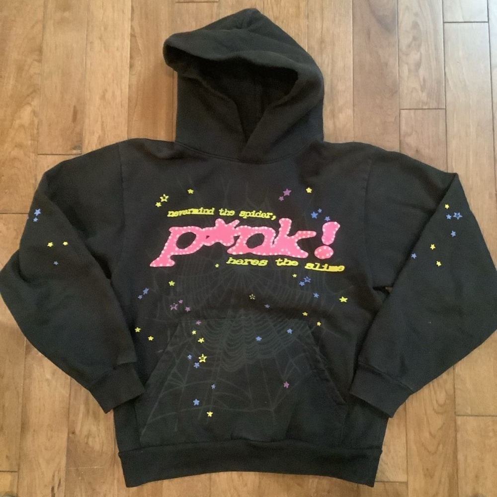 Black Hoodie with Pink Graphic and Star Accents